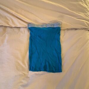 superdown Teal Ribbed Skirt with Silver Edge